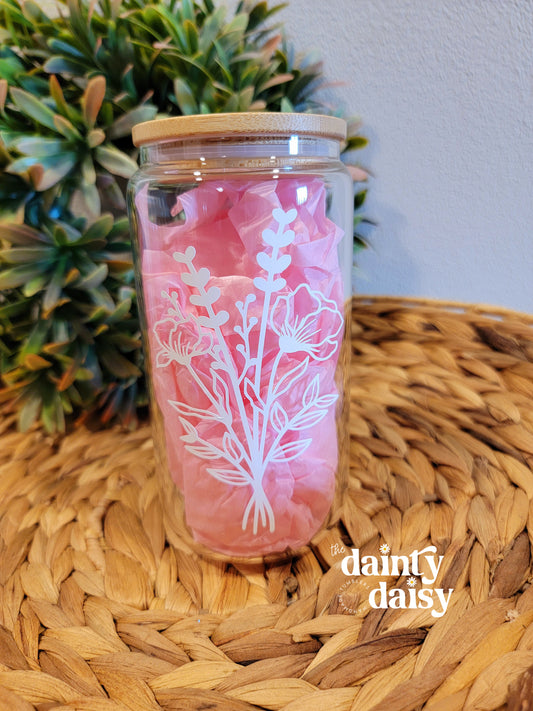 16oz Floral Bunch Glass Can