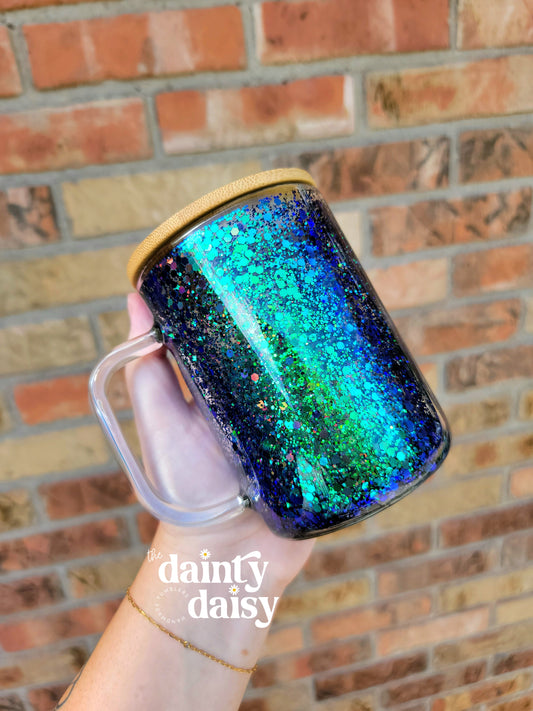 14oz Glitter Globe Glass Mug - Blue/Green