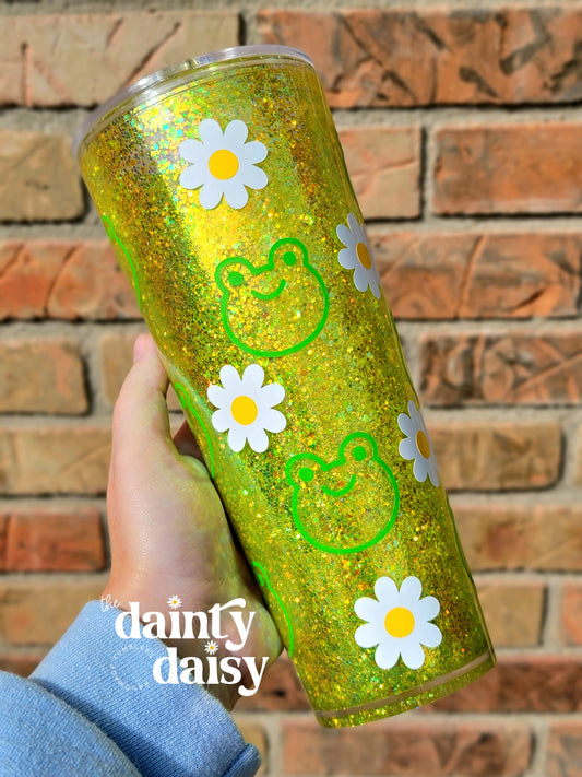 24oz Green Glitter Frog Acrylic Tumbler - Suspended Flow