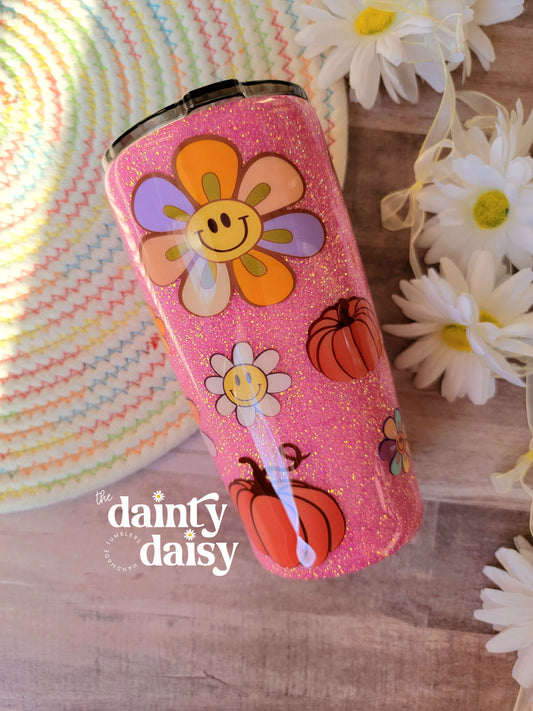 20oz Pink Retro Fall Floral Traditional Tumbler