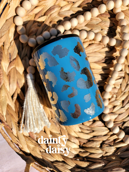 12oz Blue & Gold Leopard Can Koozie Duo